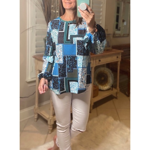 Bohemian Floral Patchwork Dressy Top Blue 3920 - Picture 8 of 8